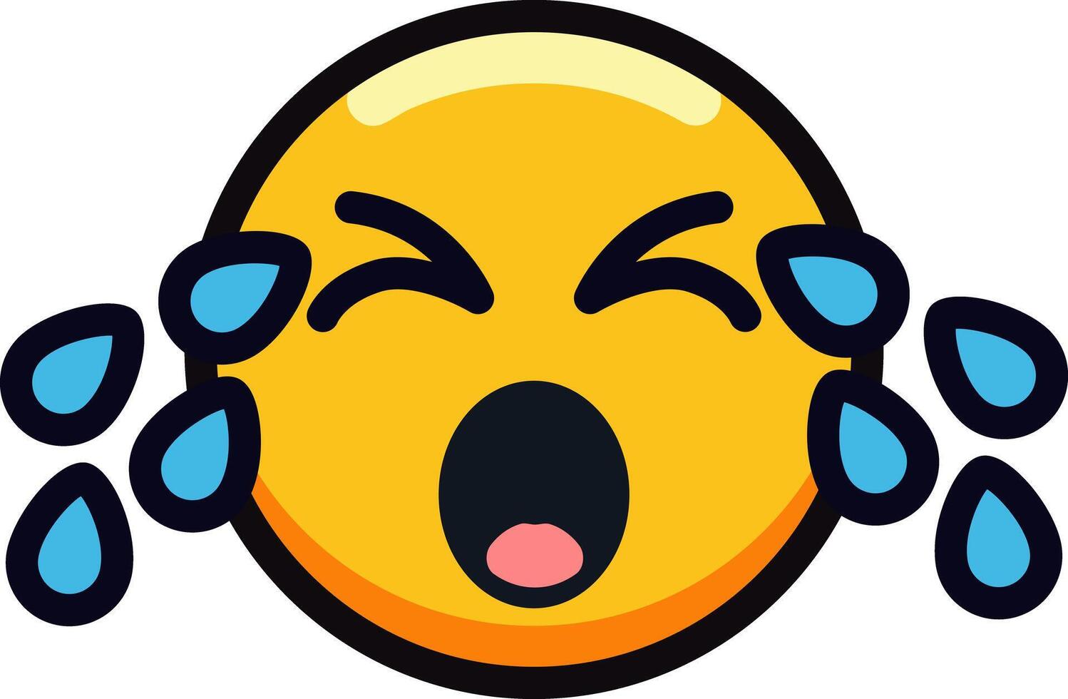 Crying emoji with tears streaming down face, expressing sadness or distress. vector