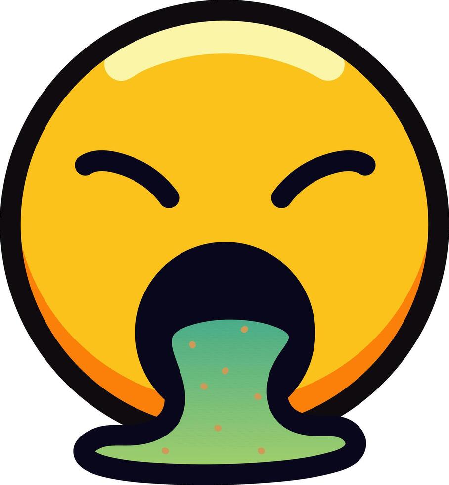 Yellow face emoji with green vomit, expressing disgust or sickness. vector