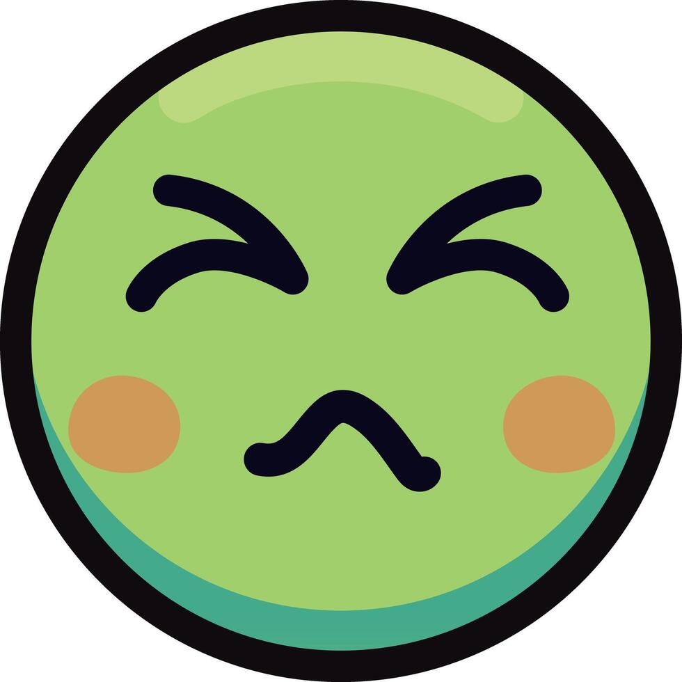 Green face emoji expressing sickness or nausea with scrunched eyes. vector