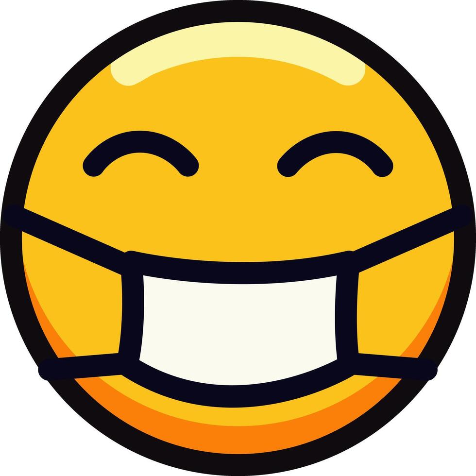 Smiling emoji wearing a protective face mask, conveying happiness and safety. vector