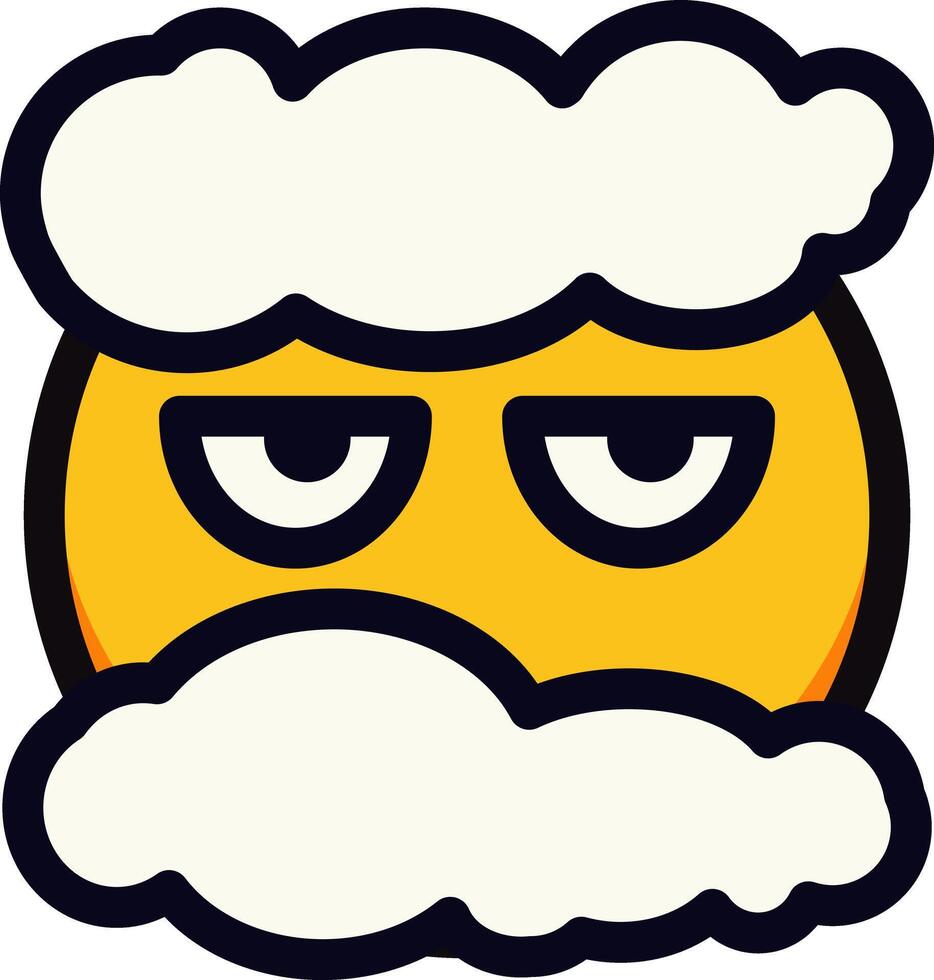 Bored emoji face with cloud-like hair expressing fatigue or disinterest. vector