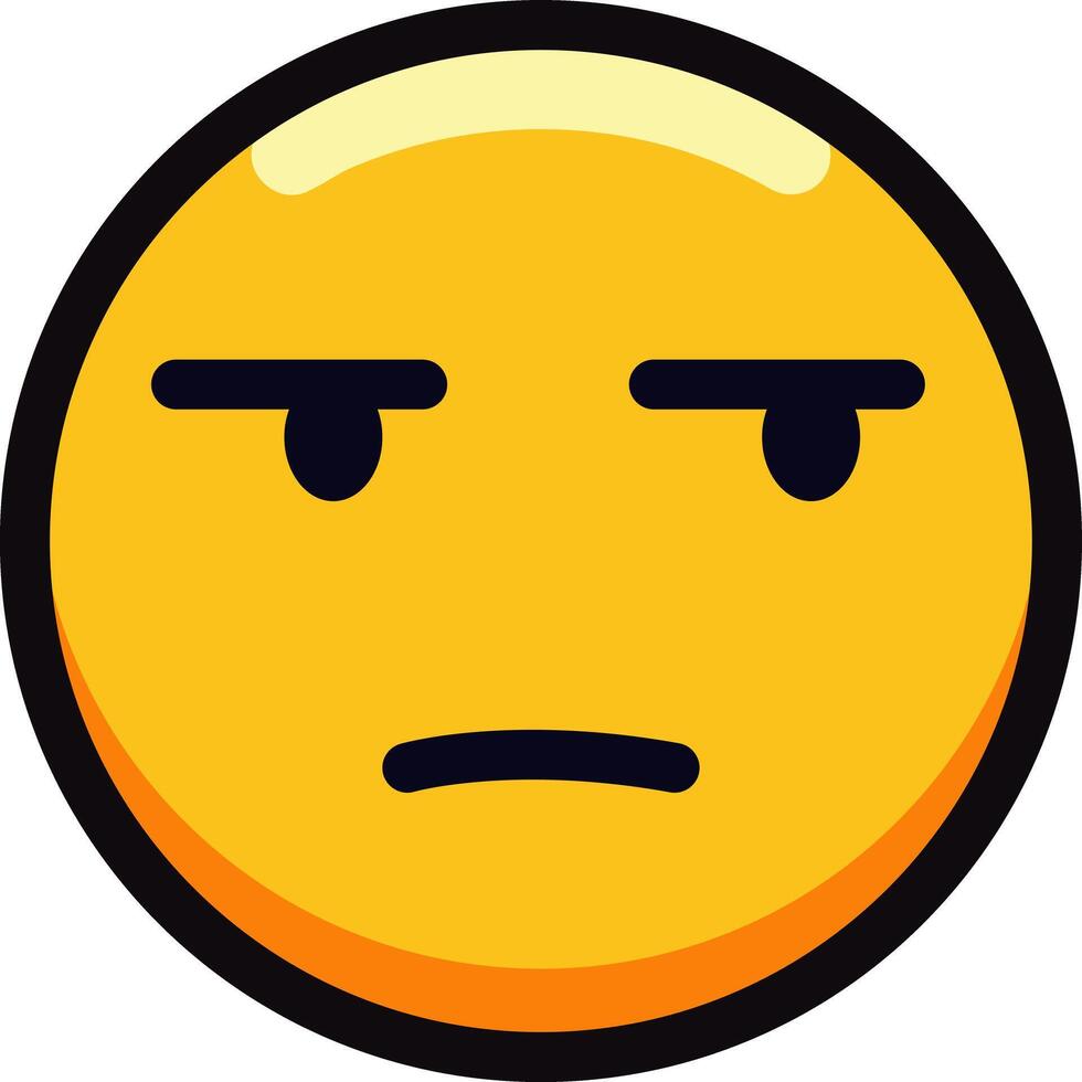 Angry emoji with furrowed brows and straight mouth expression. vector