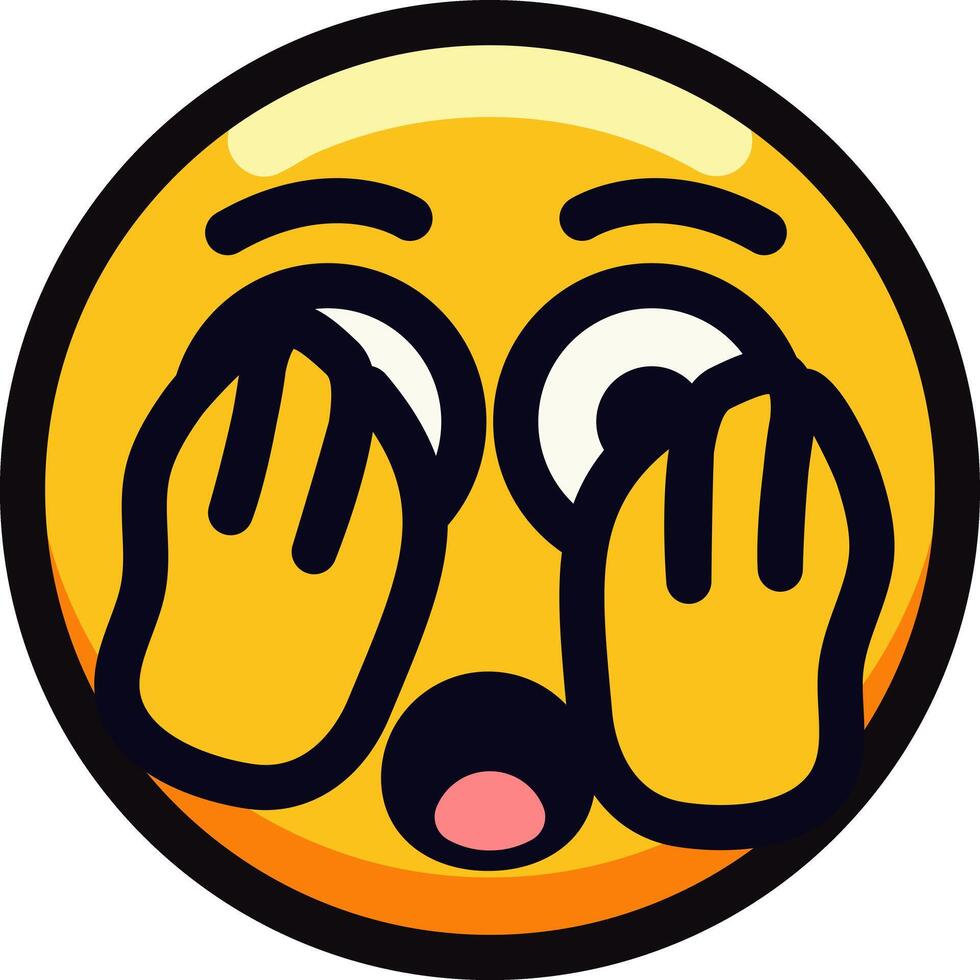 Shocked emoji with hands covering eyes and an open mouth expression. vector