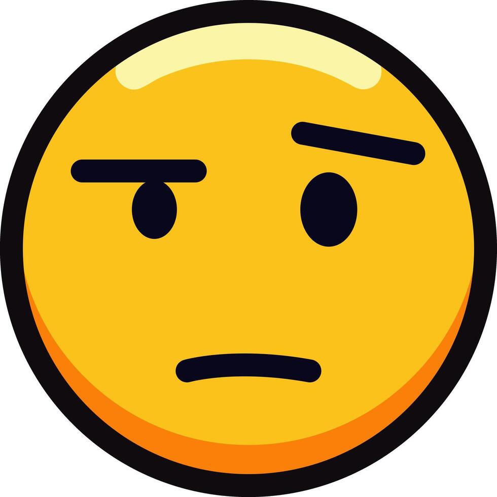 Skeptical emoji with raised eyebrow and frown, expressing doubt or confusion. vector