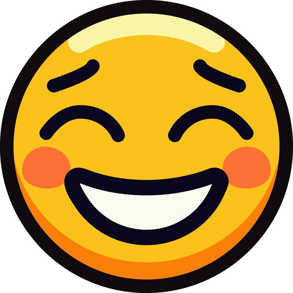 A cheerful yellow emoji with a wide smile and rosy cheeks. vector