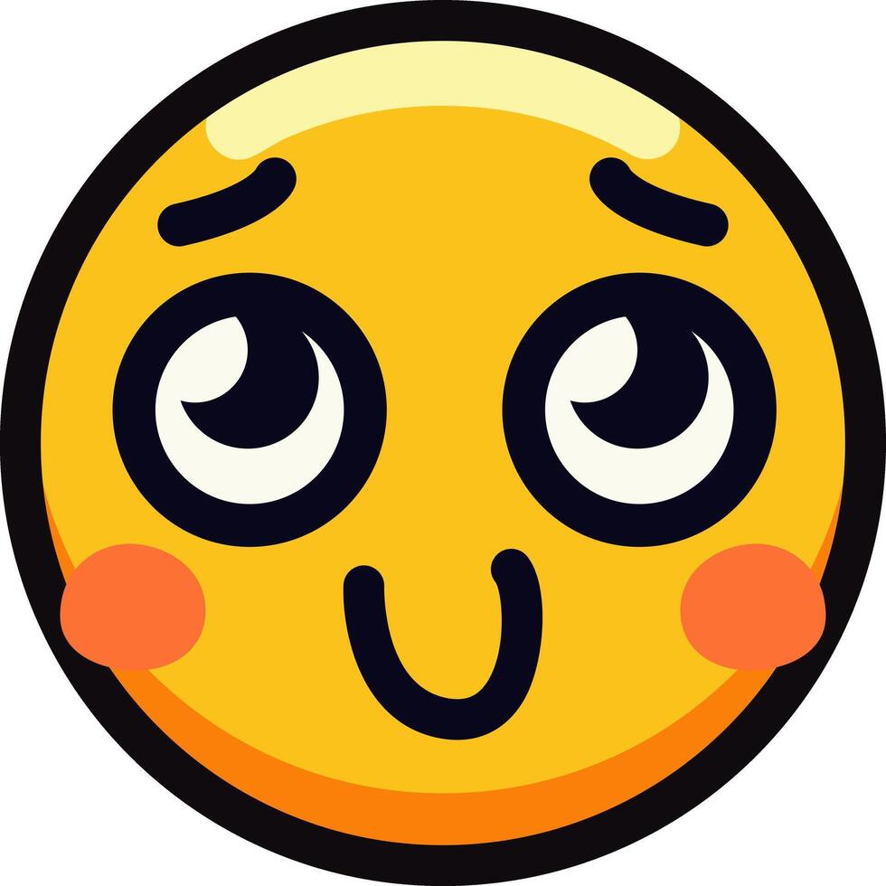 Cute blushing emoji with large eyes and adorable expression. vector