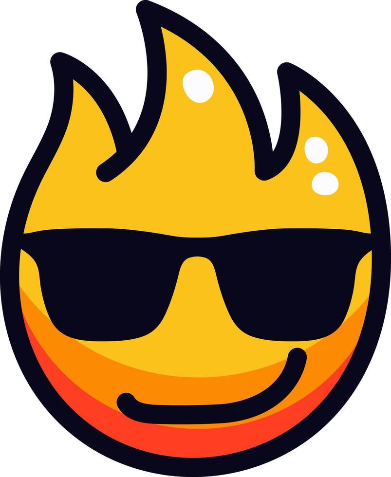 Cool fire emoji wearing sunglasses with a smiling expression. vector