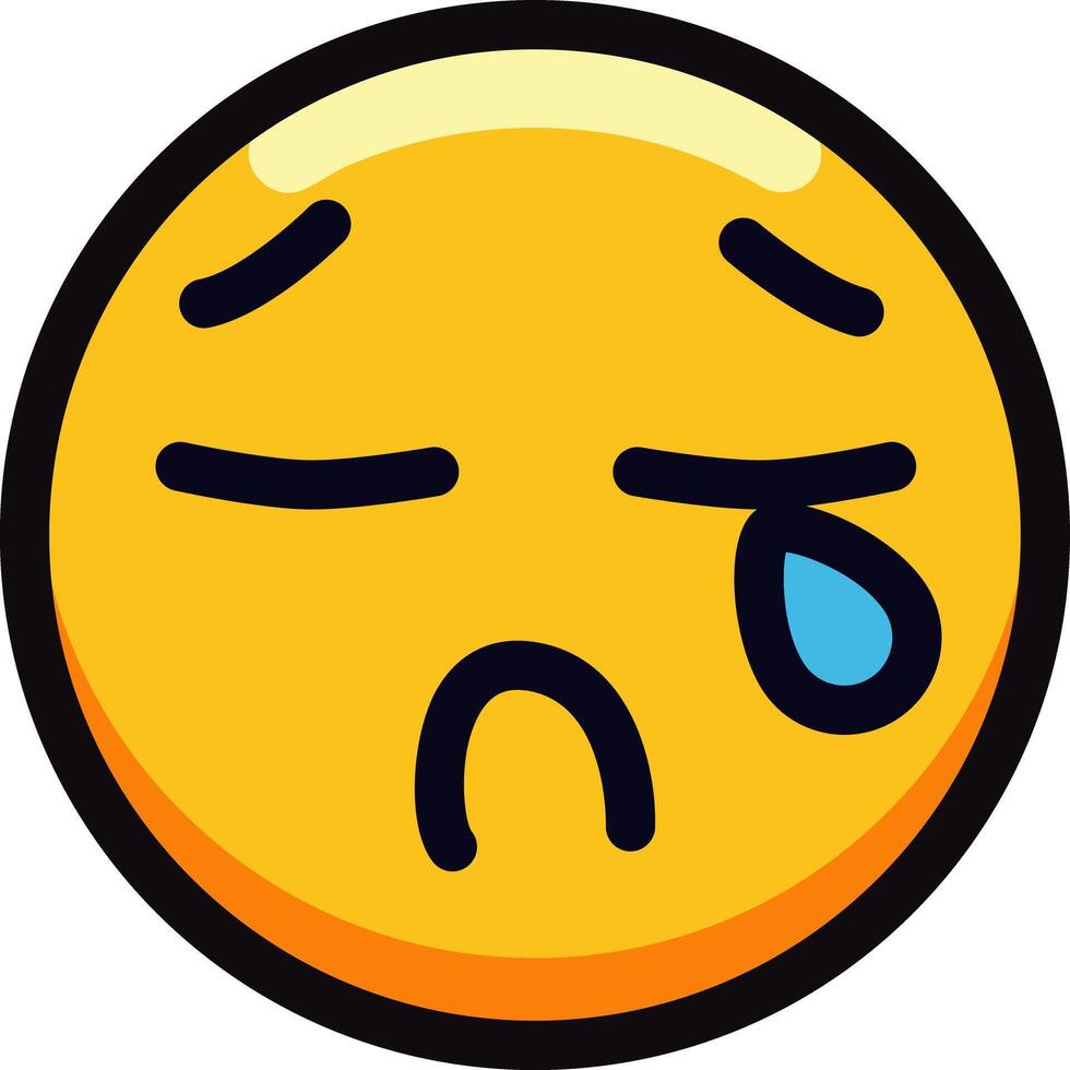 Sad crying emoji with a tear and sorrowful expression. vector