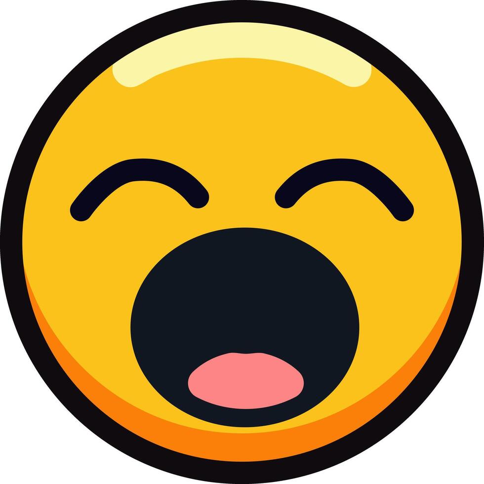 Yawning emoji with closed eyes and wide open mouth. vector
