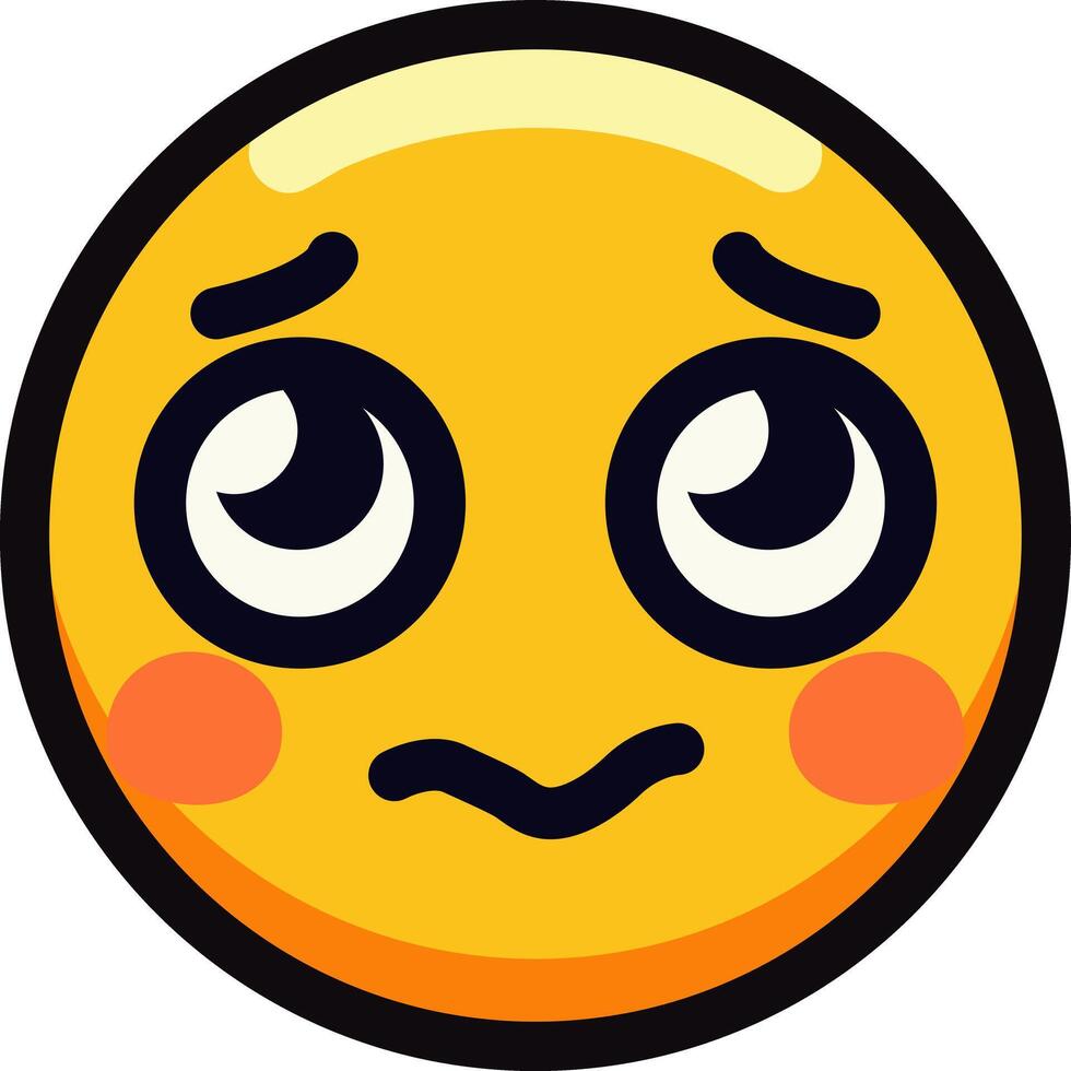 Cute blushing emoji with big eyes expressing shyness or nervousness. vector