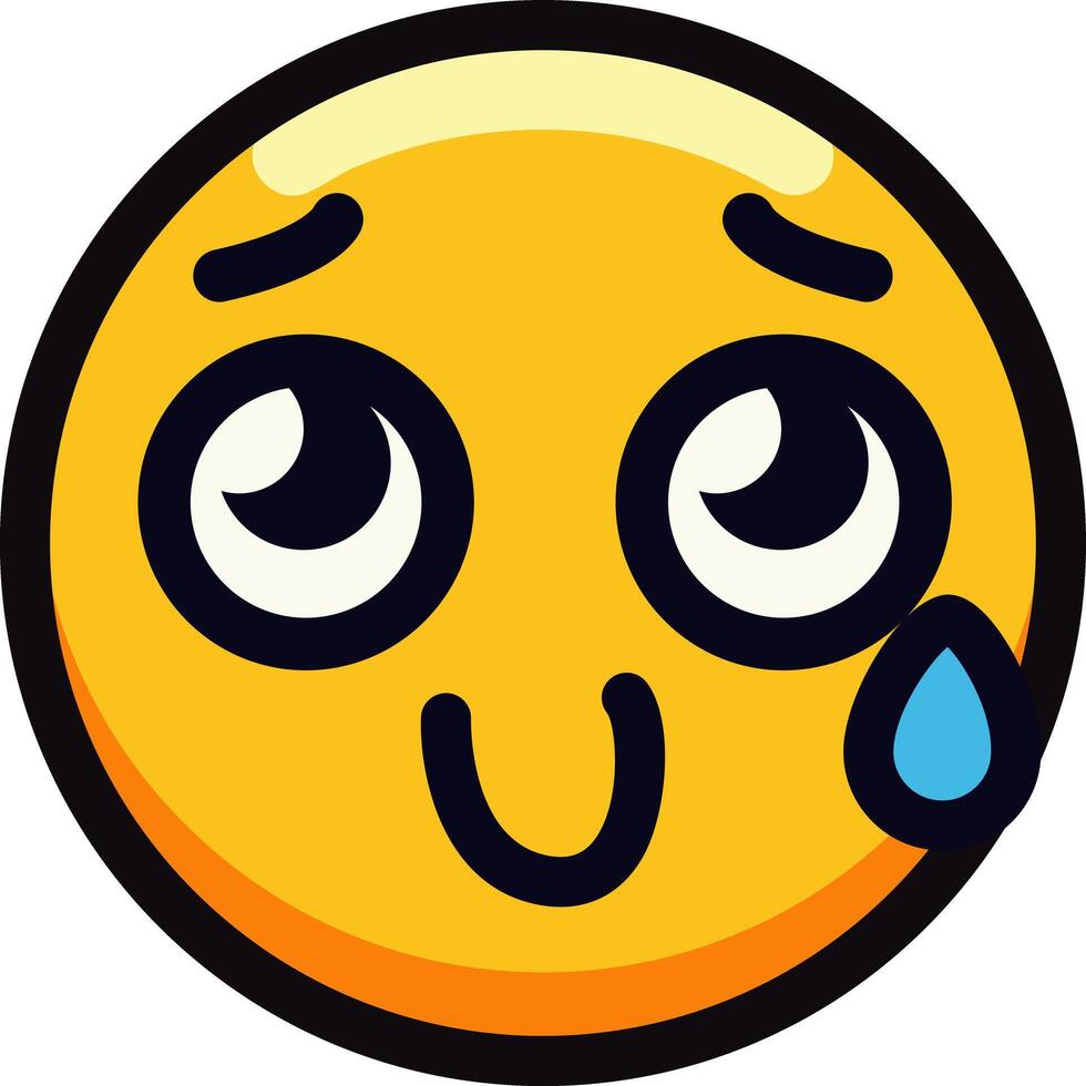 Cute crying emoji with big eyes and a single tear drop. vector