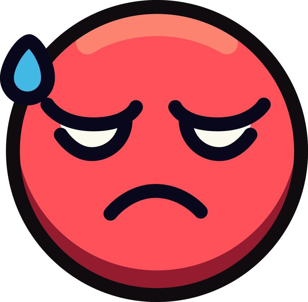 Red emoji with sweat drop expressing worry or stress. vector