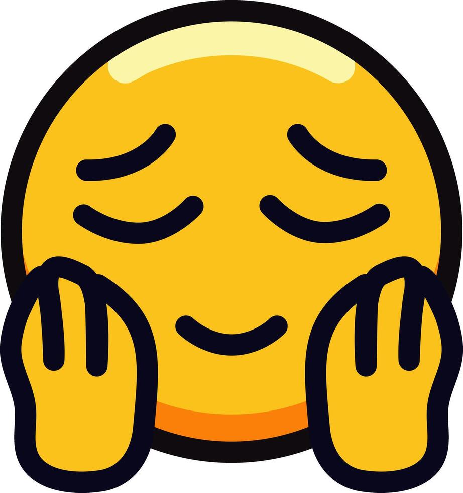 Blushing emoji with hands on cheeks, expressing shyness and happiness. vector