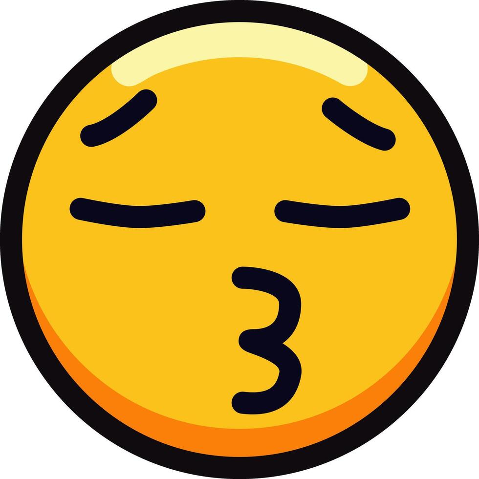 Yellow kissing emoji with puckered lips and closed eyes. vector