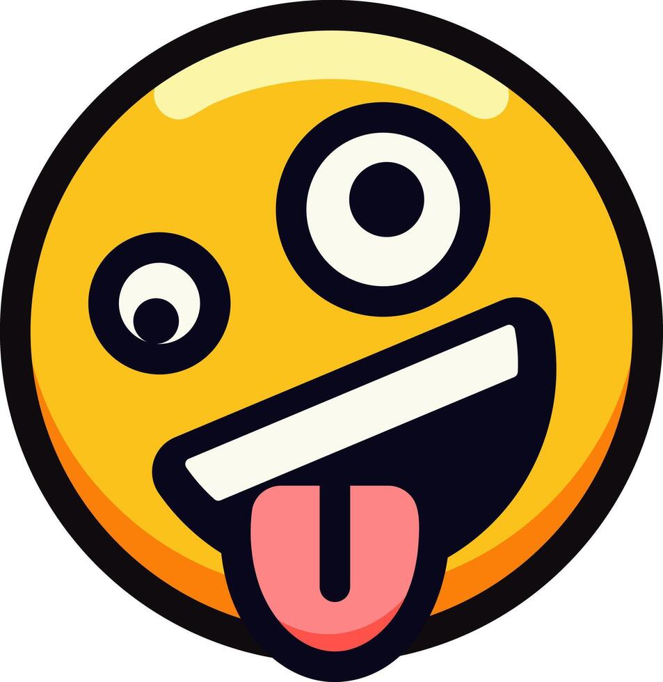 Crazy face emoji with tongue out and one big eye for playful humor. vector