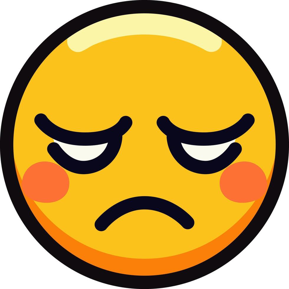 Sad emoji with downcast expression and blushing cheeks. vector