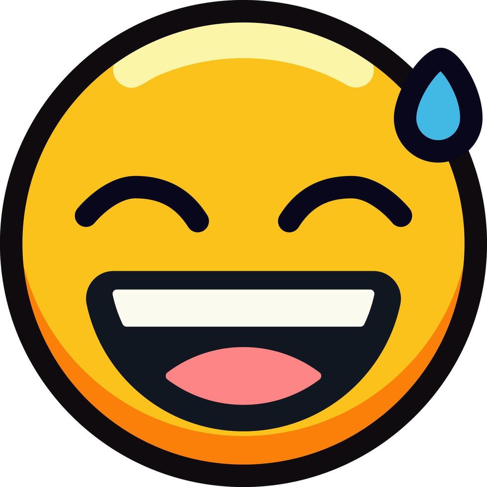 Laughing emoji with sweat, expressing joy and amusement. vector