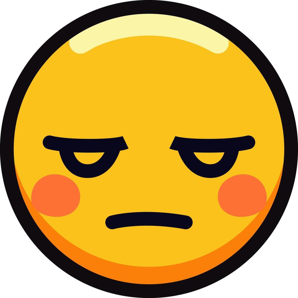 Annoyed emoji face with a discontent expression and rosy cheeks. vector