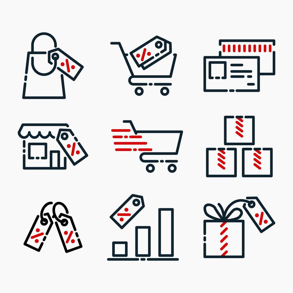 Design Illustration graphic of ecommerce set icon with line style. Suitable for UI, mobile design, web design, etc. vector