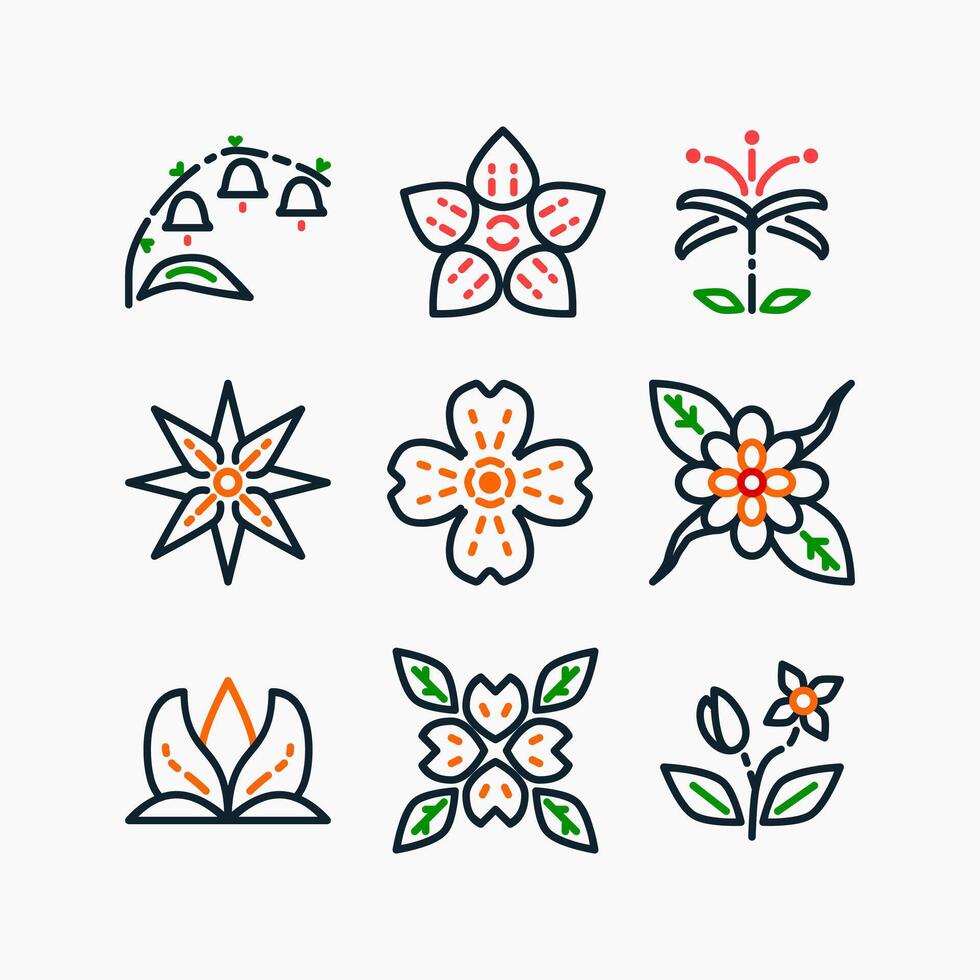 Design Illustration graphic of flower set icon with line style. Suitable for UI, mobile design, web design, etc. vector