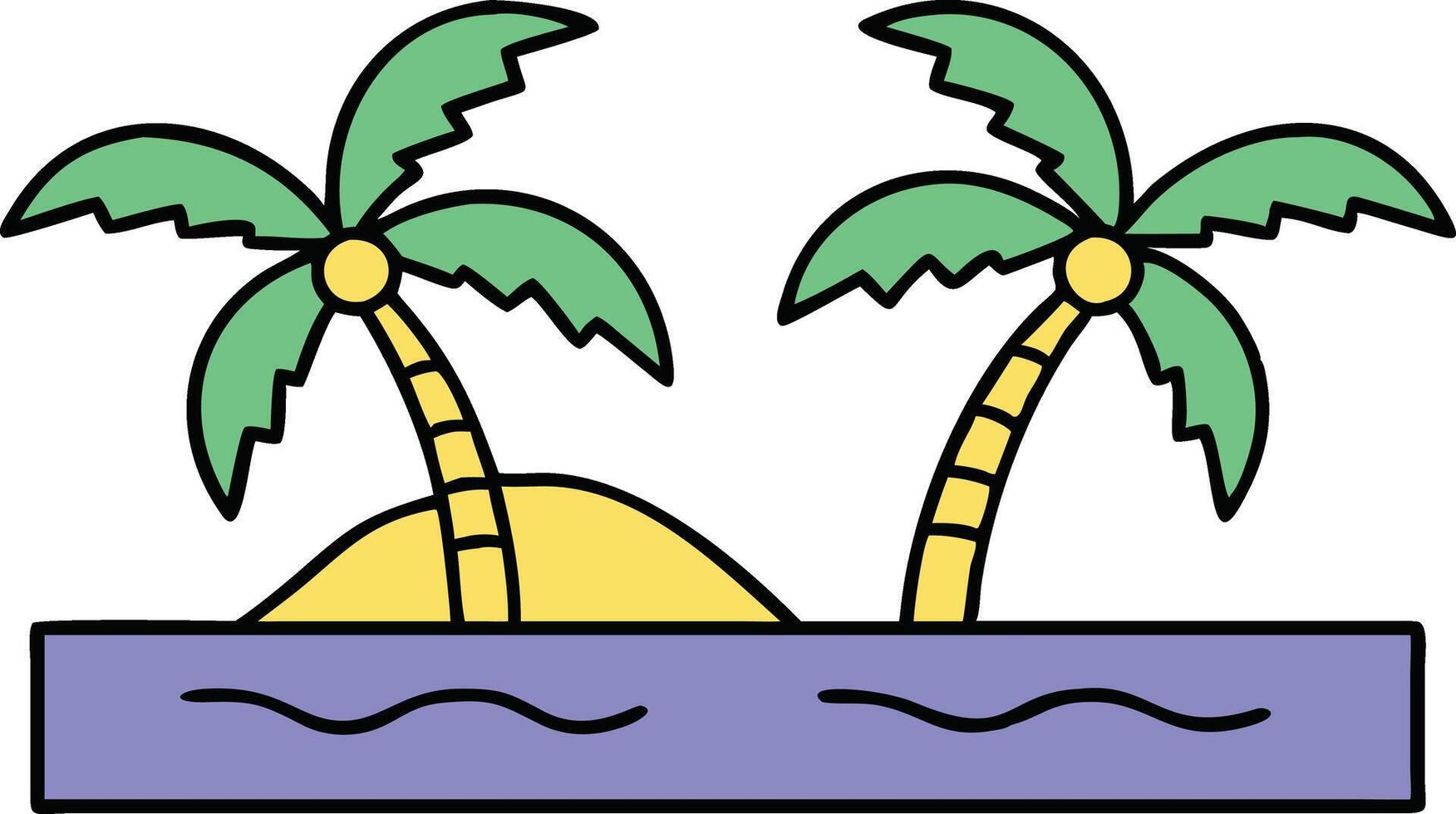 Tropical Island Paradise Two Palm Trees, Sandy Beach, Ocean View vector