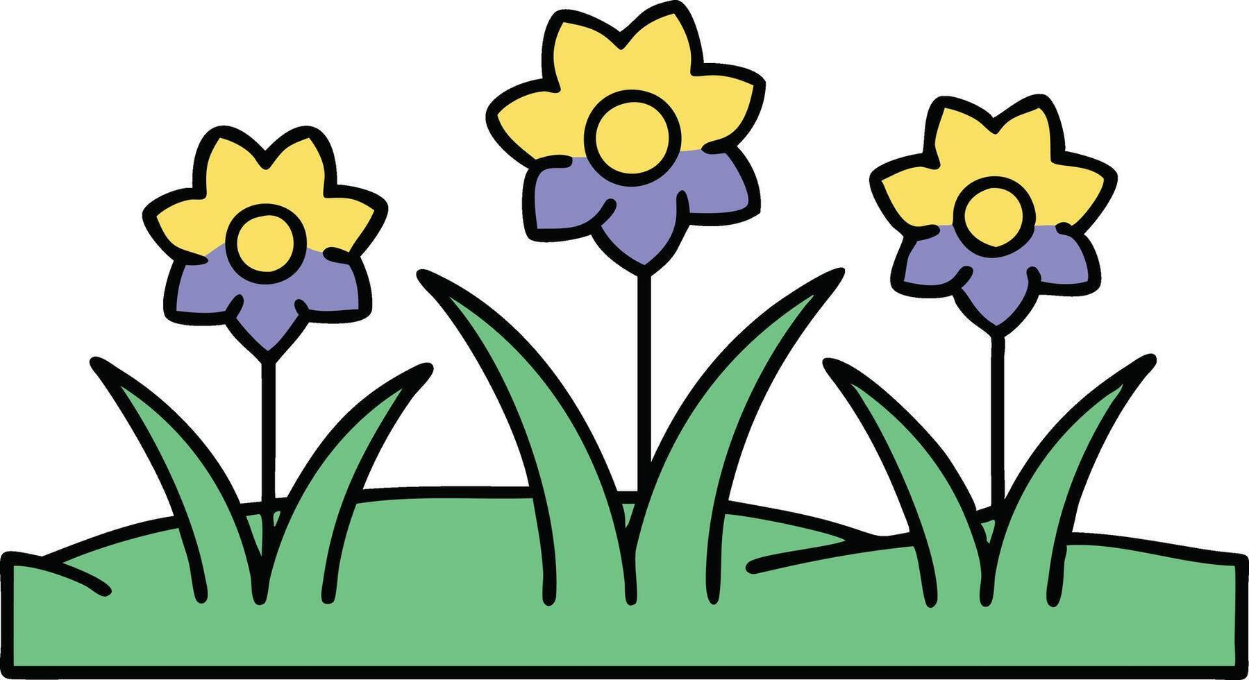 Three Daffodils Blooming in Spring Grass Garden Illustration vector