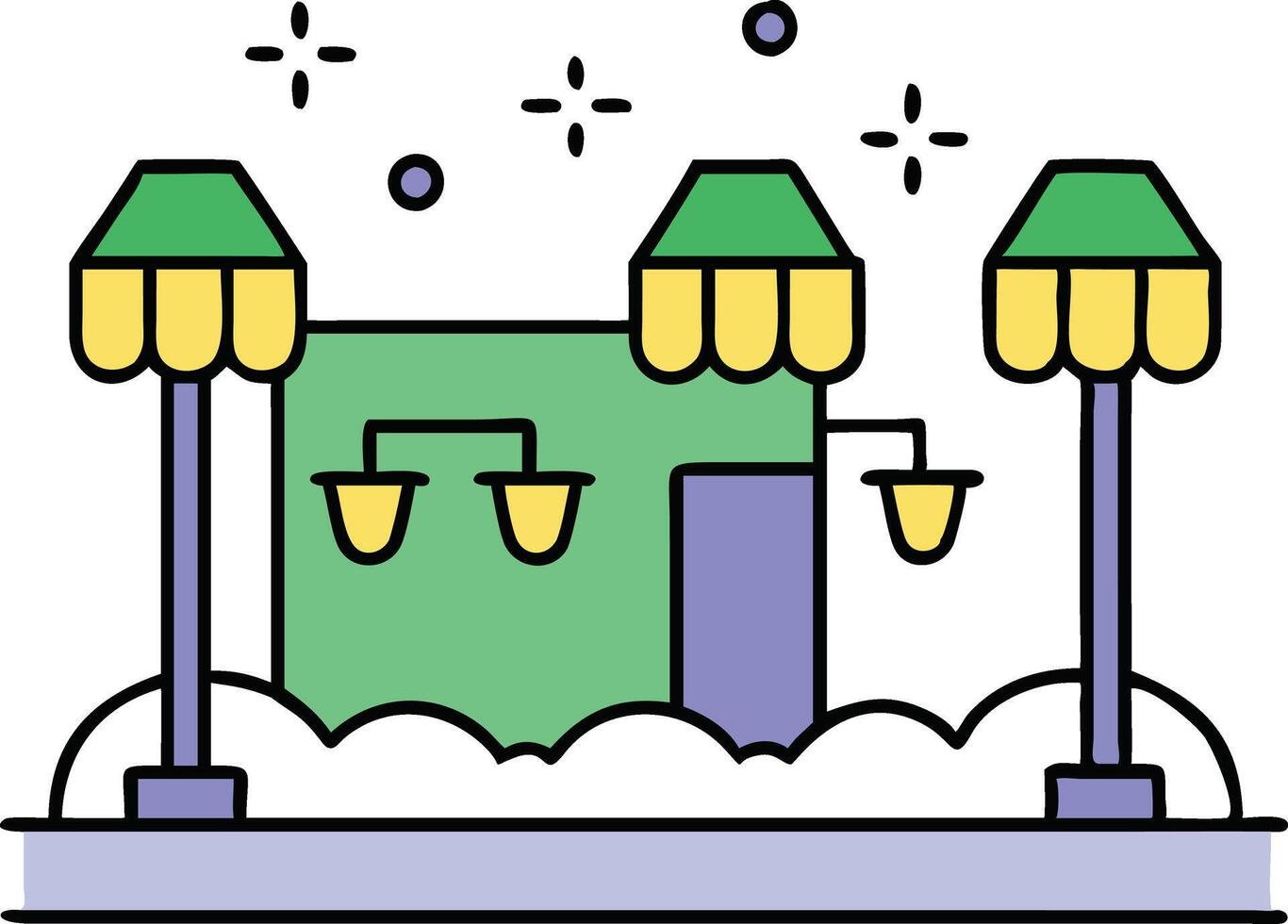 Charming Street Scene Illuminated Shop with Canopy Lights vector