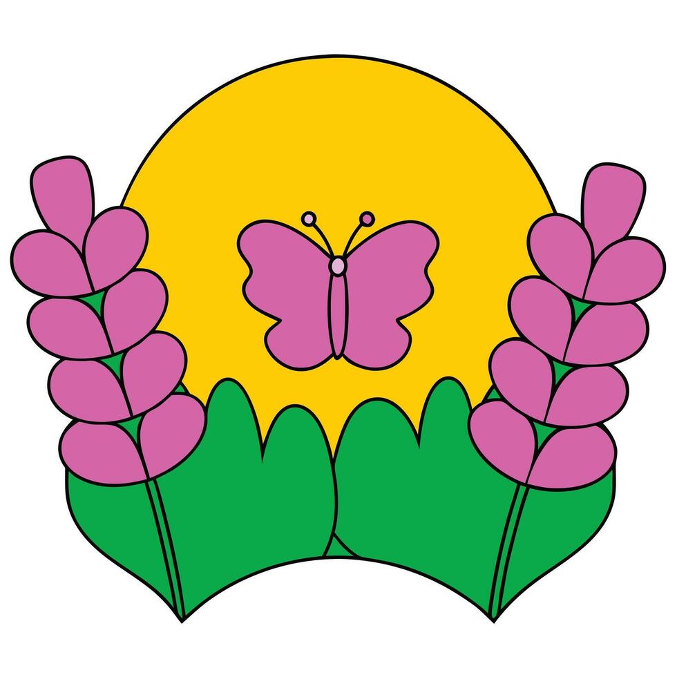 Sunny Meadow Landscape with Butterfly and Lavender Flowers vector
