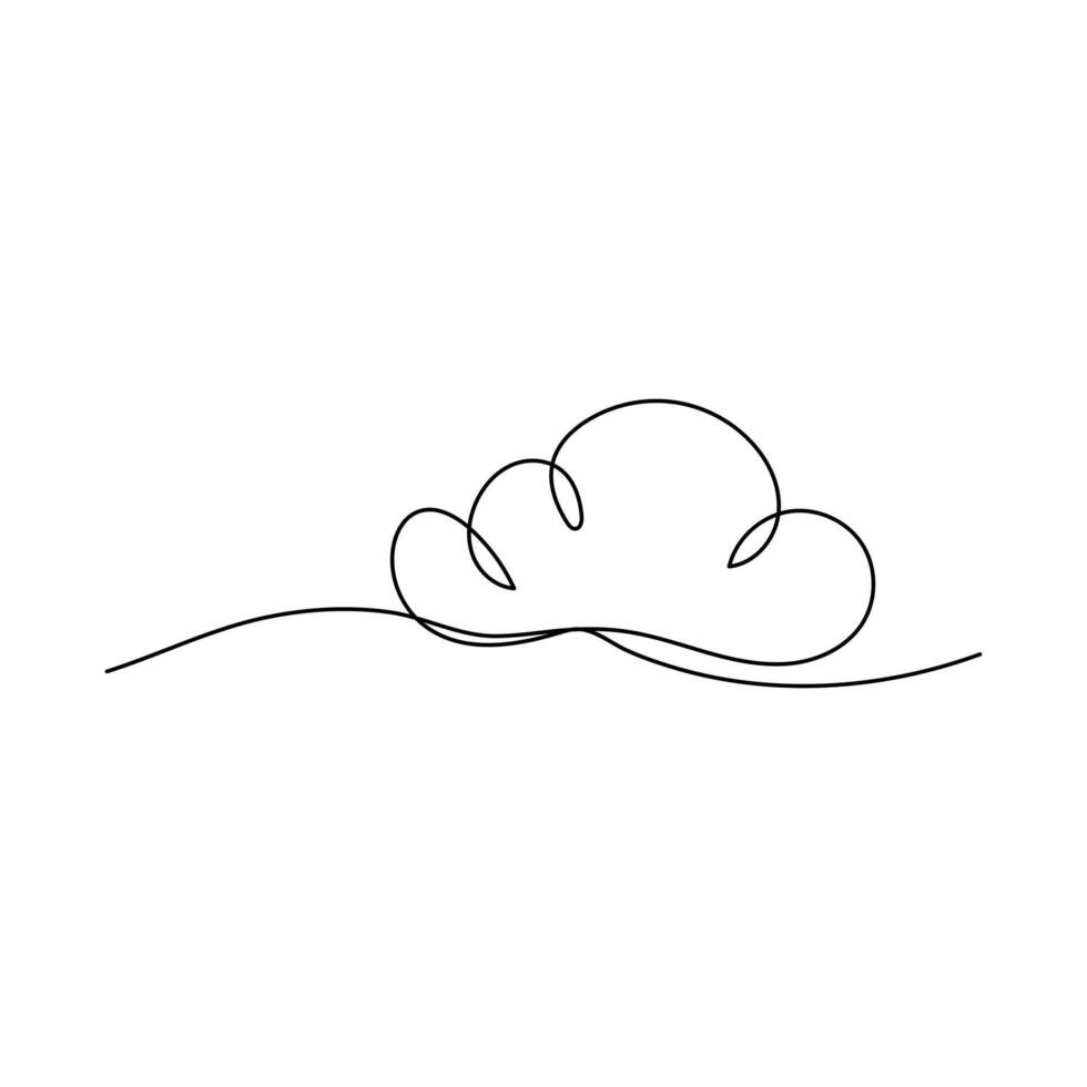 Continuous single line drawing of a cloud isolated on a simple background illustration, vector