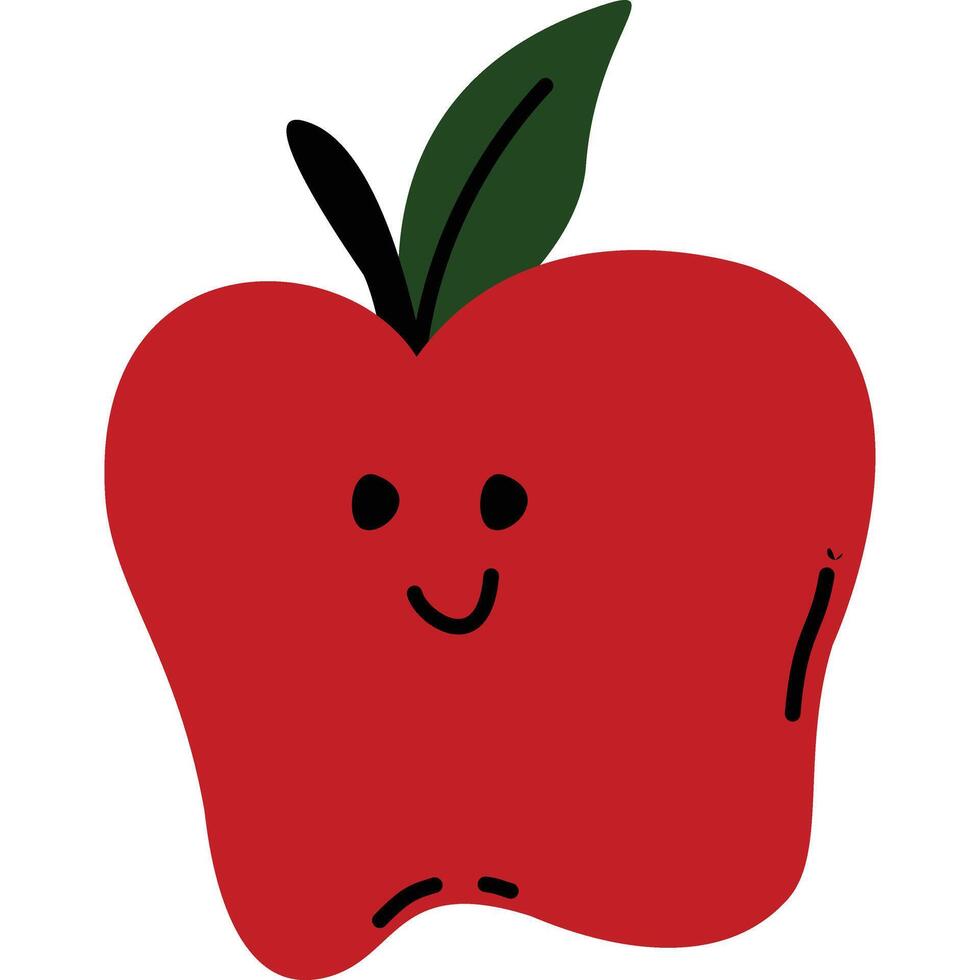 An apple with a smiley face and a green leaf vector
