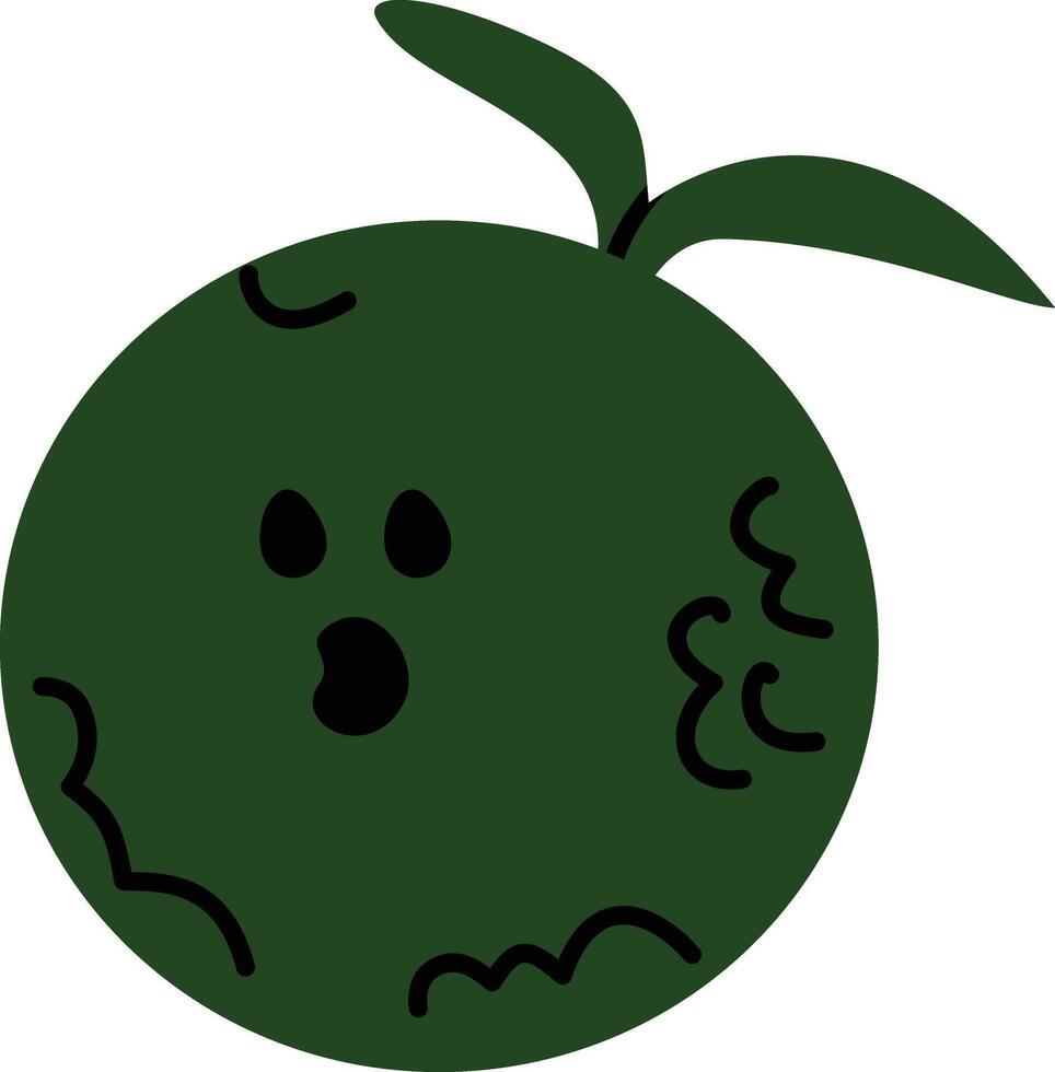 A green apple with a face and a green leaf vector