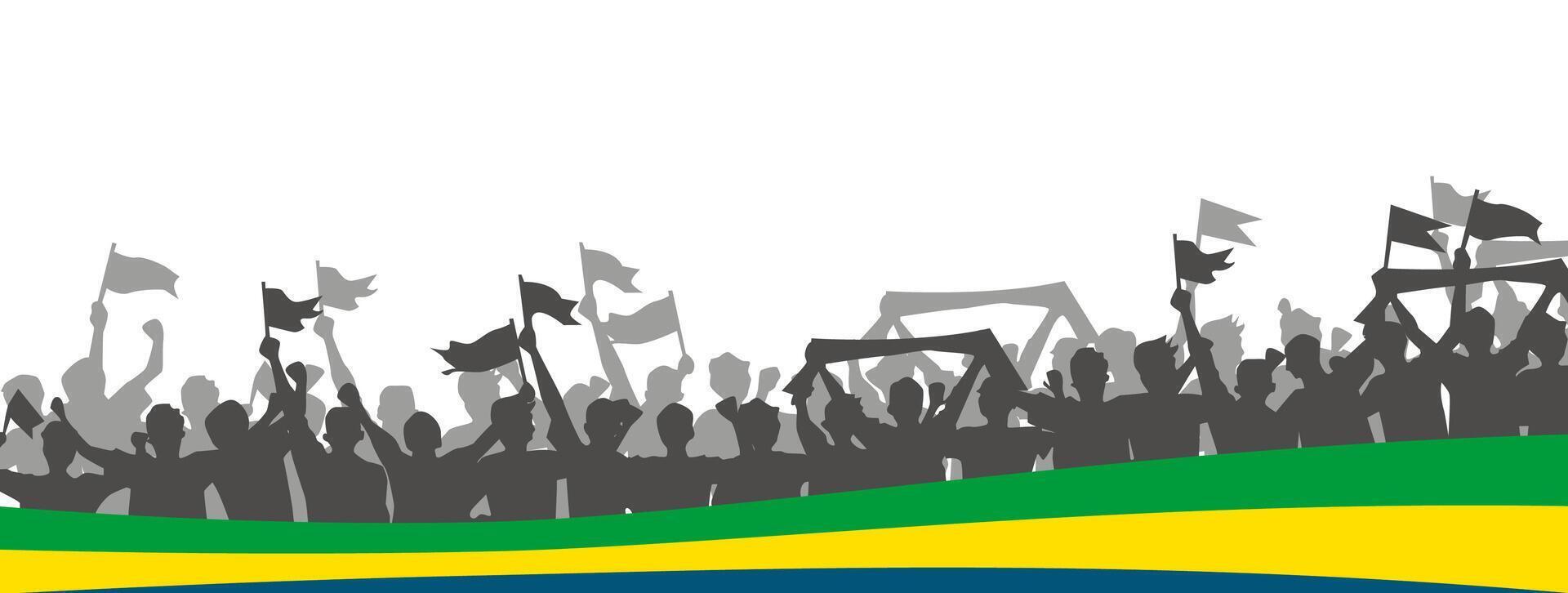 a crowd of siluette people holding flags and banners vector