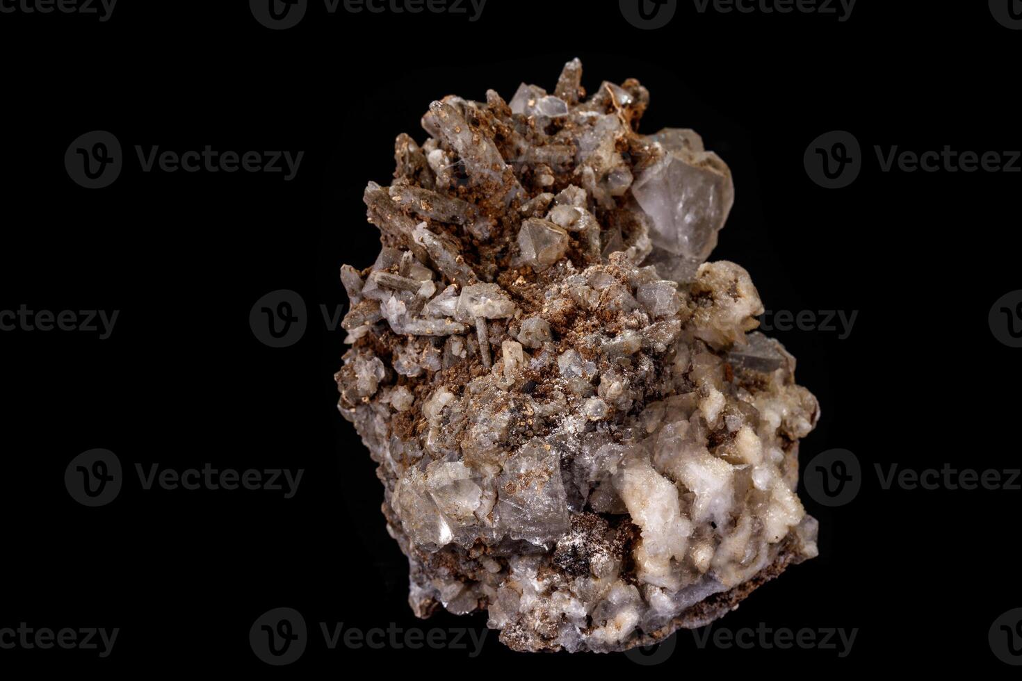 macro mineral fluorite stone on balck background close up photo
