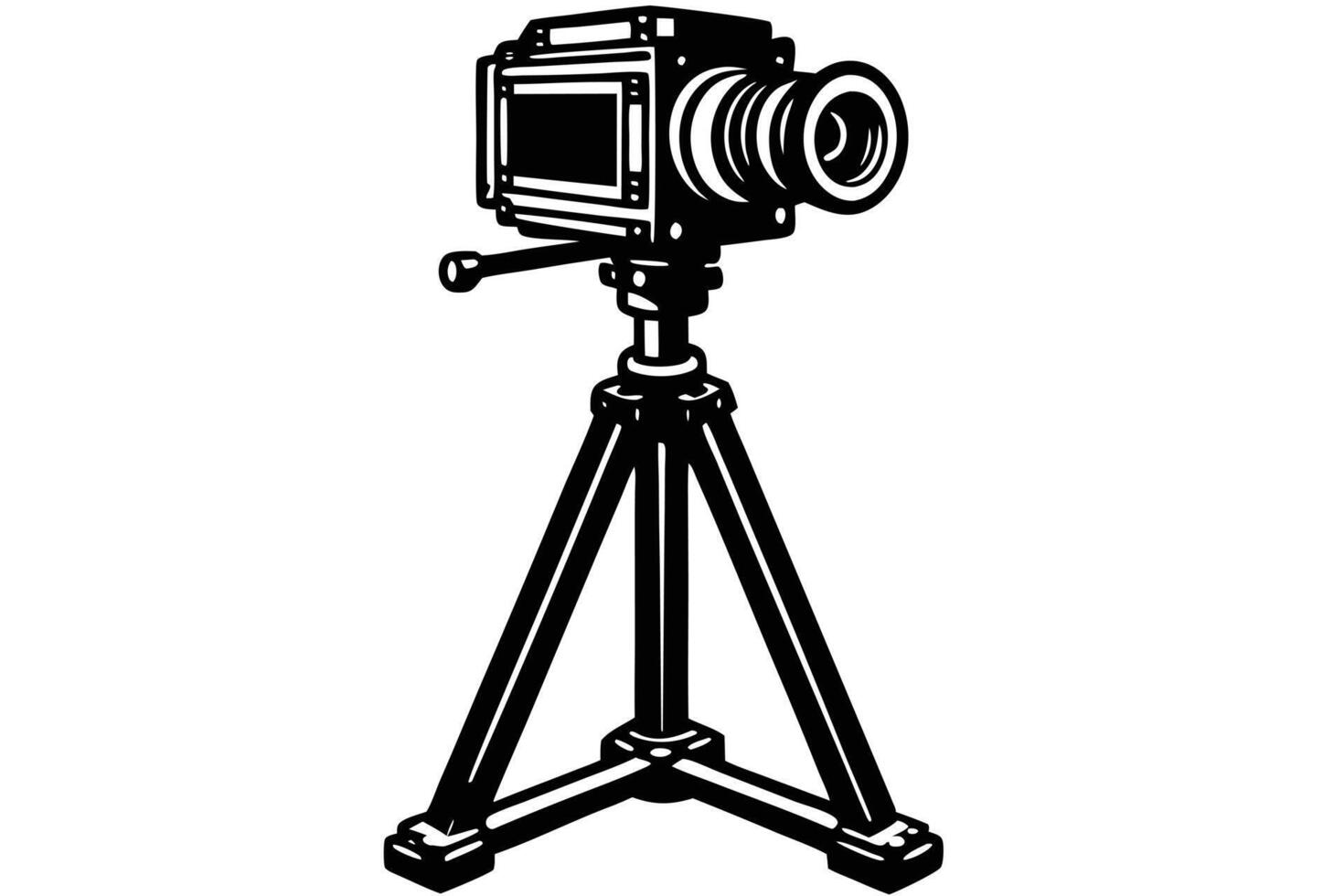Vintage movie camera on tripod, graphic. vector