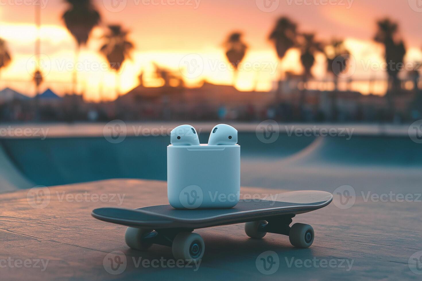 AirPods and Box Resting on Skateboard photo