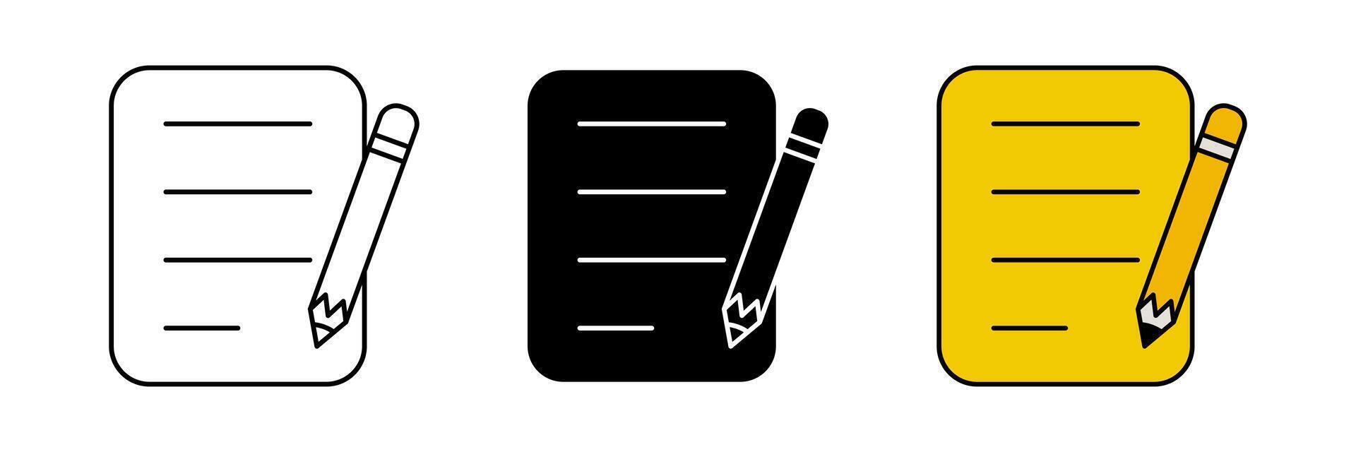 Document paper and pencil icon set. Writing sign symbol. Trendy and modern design vector