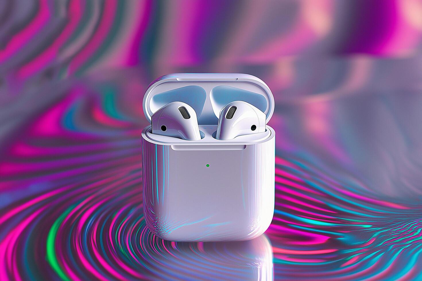 AirPods Box Surrounded by Vibrant Holographic photo