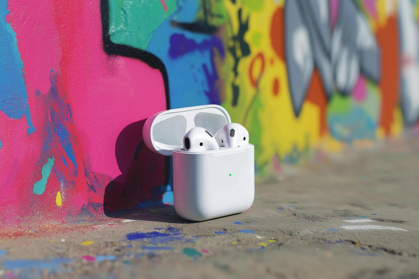 AirPods and Box in Graffiti Style with Colorful Art photo