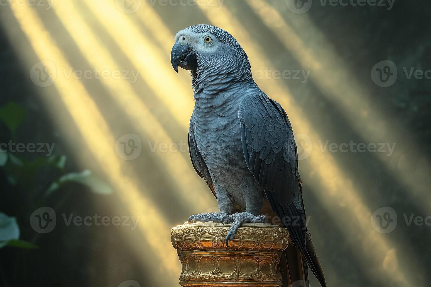 Majestic African Grey Parrot Perched on a Vibrant Branch photo