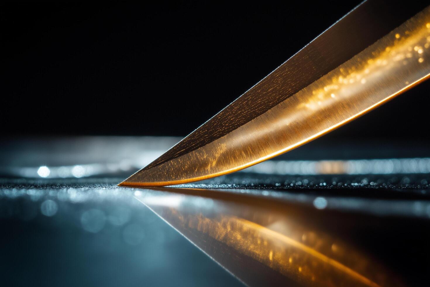 Knife Blade Slicing Through a Piece of Food photo
