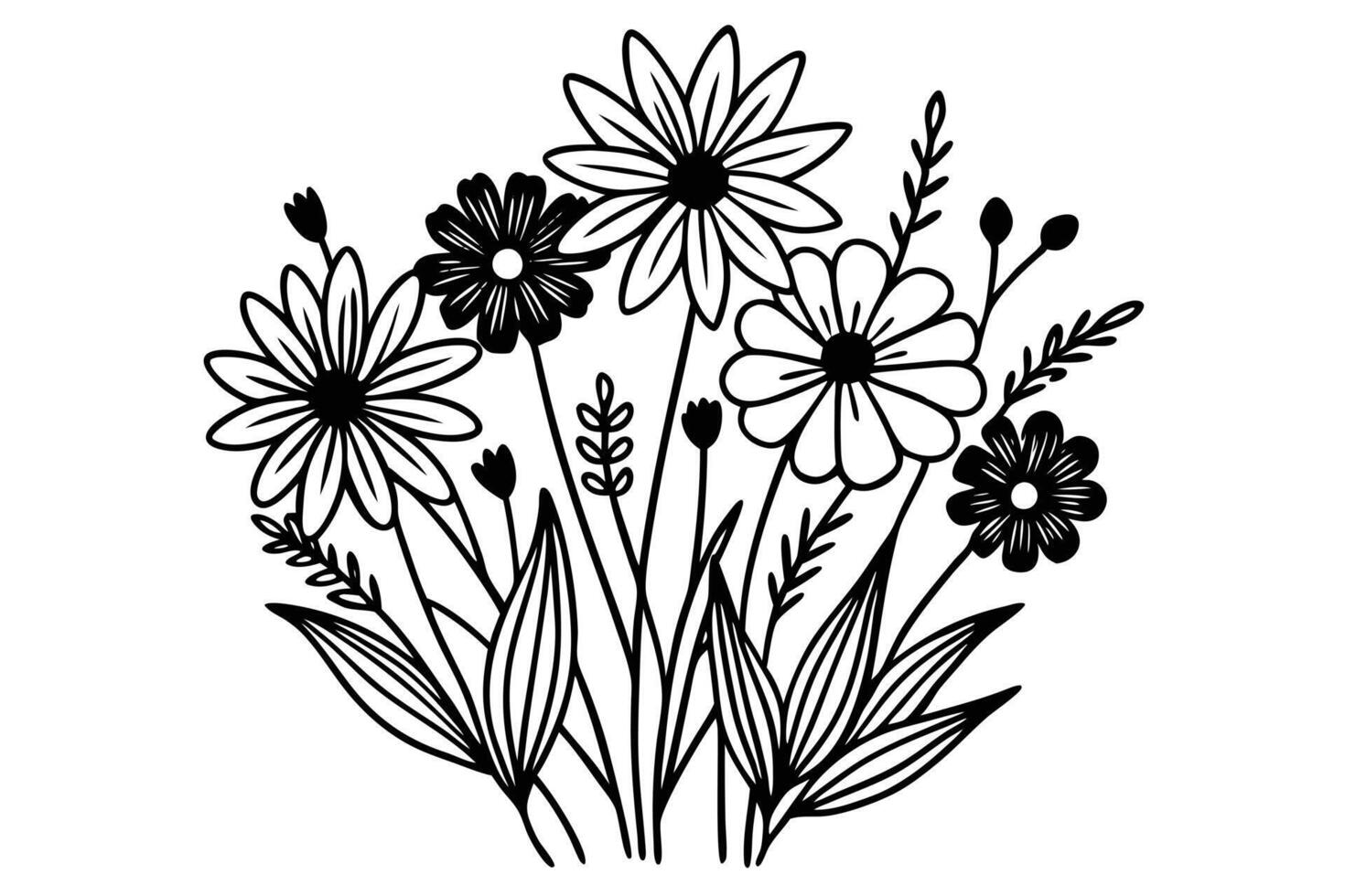 Black and white floral design for spring or summer. vector