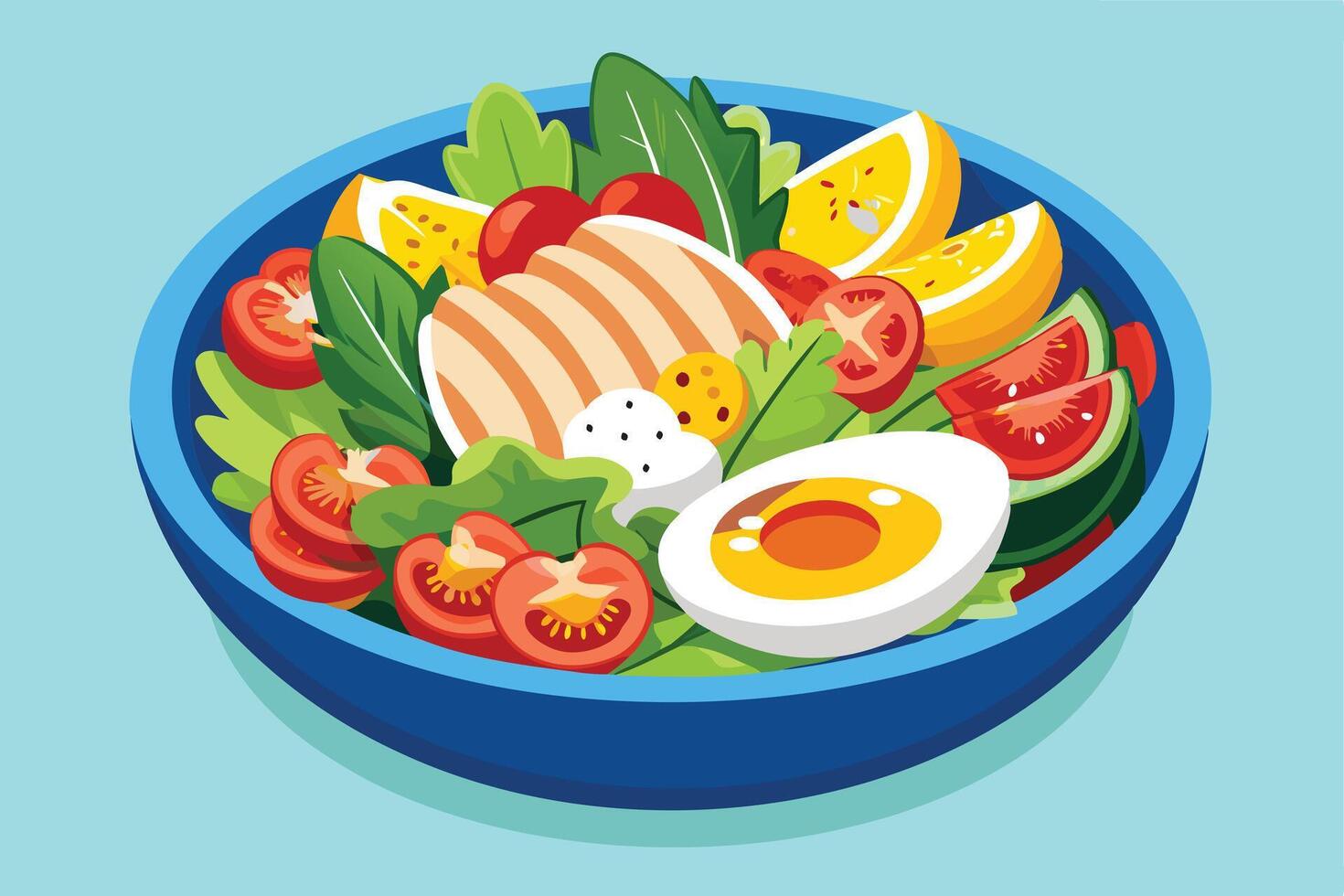 Colorful illustration of a healthy chicken and vegetable salad. vector