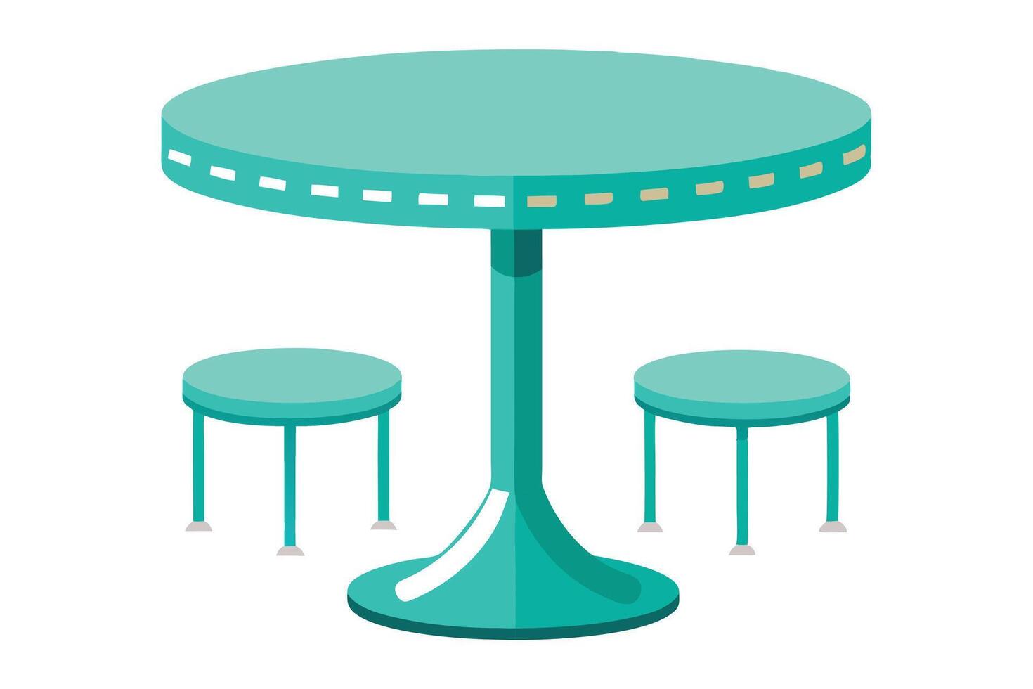 Teal Round Table with Stools, Perfect for Cafe or Restaurant vector