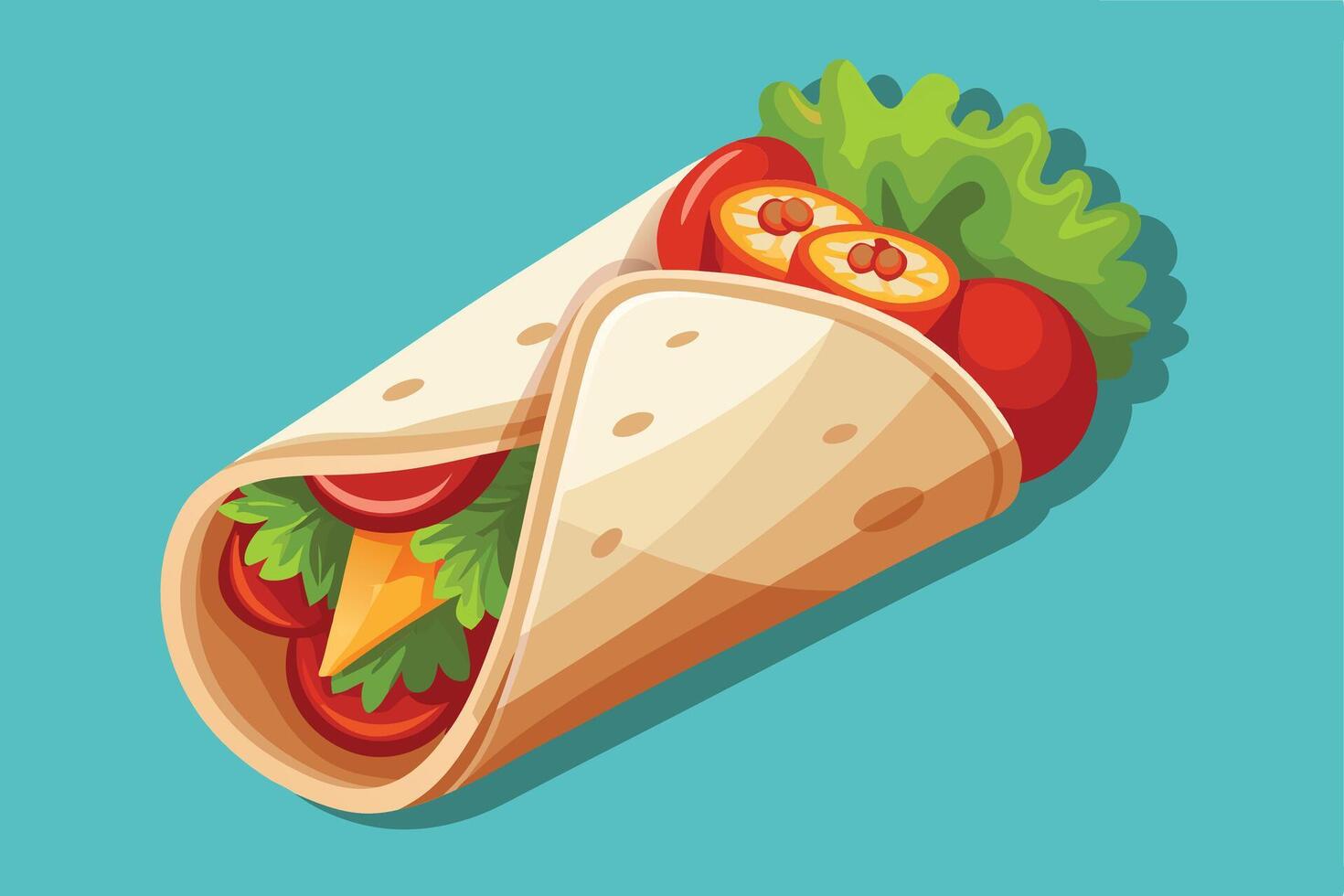 Illustrated Wrap with Fresh Vegetables and Meats vector