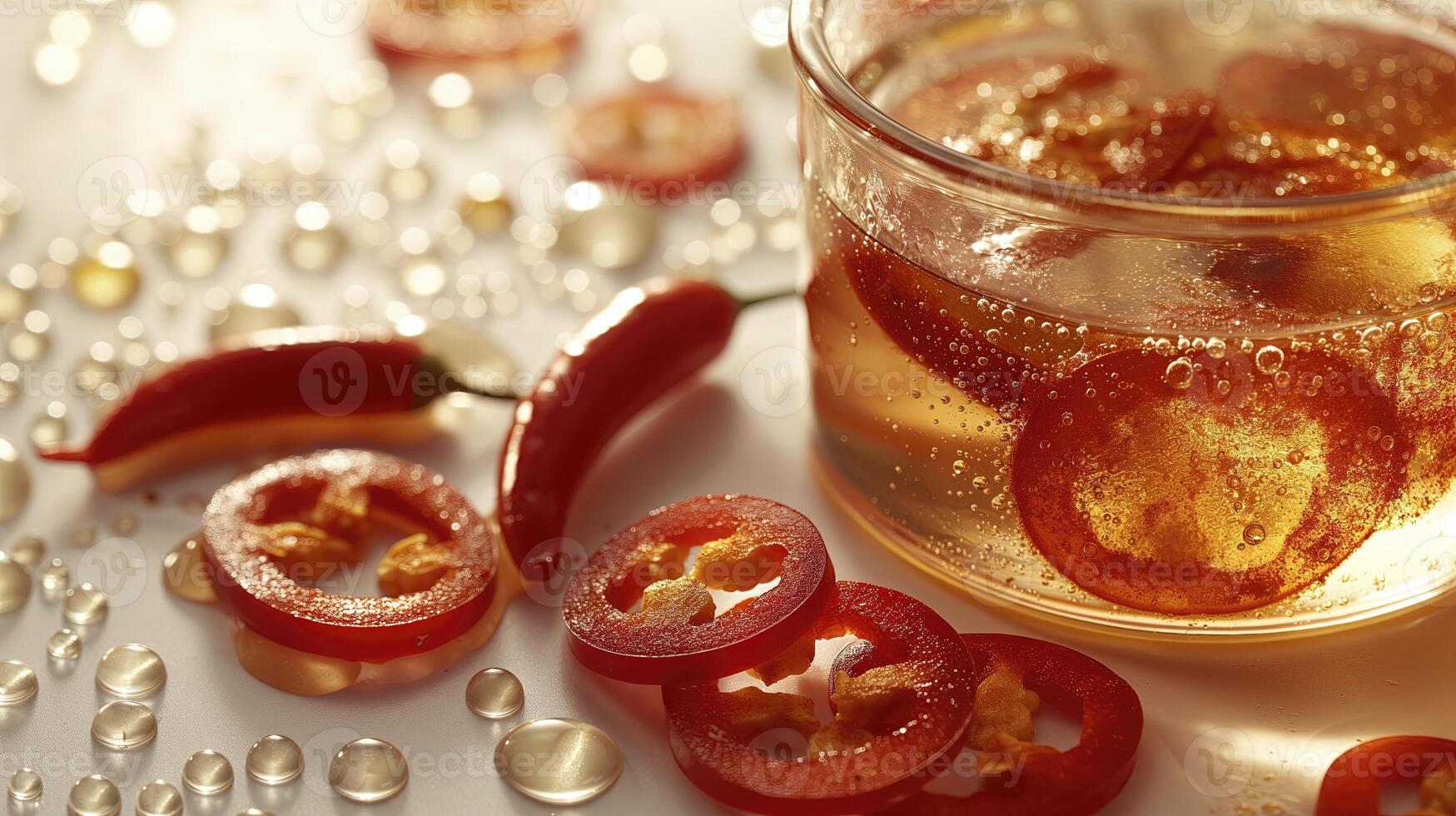 A glass of water with red peppers and tomatoes photo