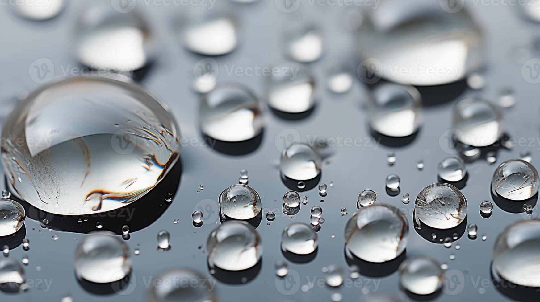 Water droplets on a surface photo