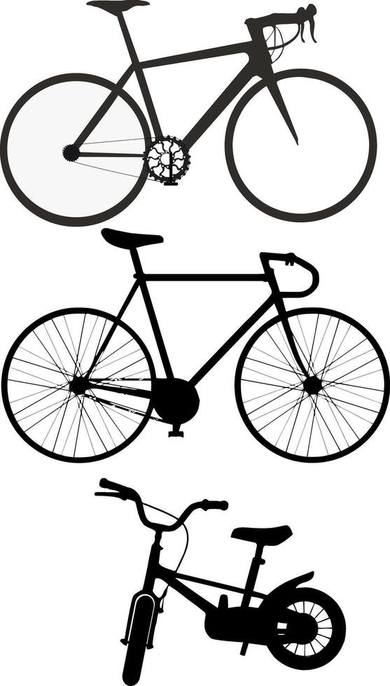 Three black bicycle silhouettes showing different types of bikes for various ages and activities vector