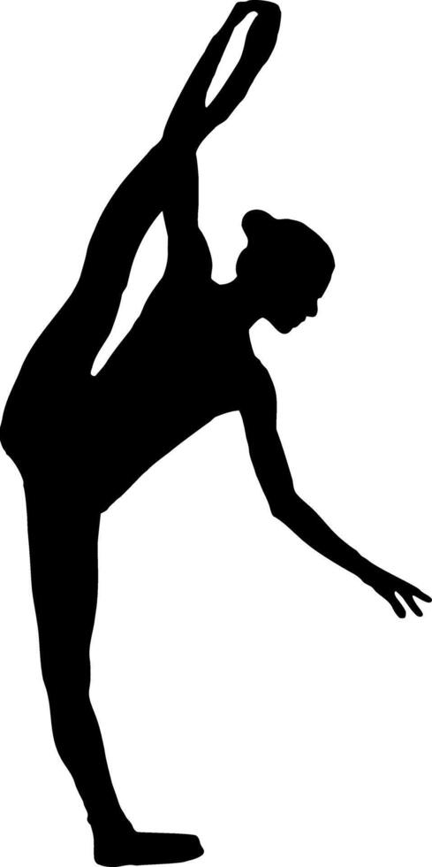 A silhouette of a woman doing a split vector