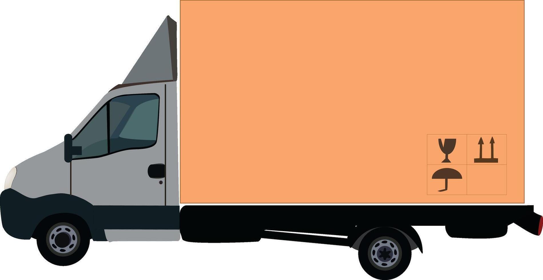 A truck with a large orange box on the side vector