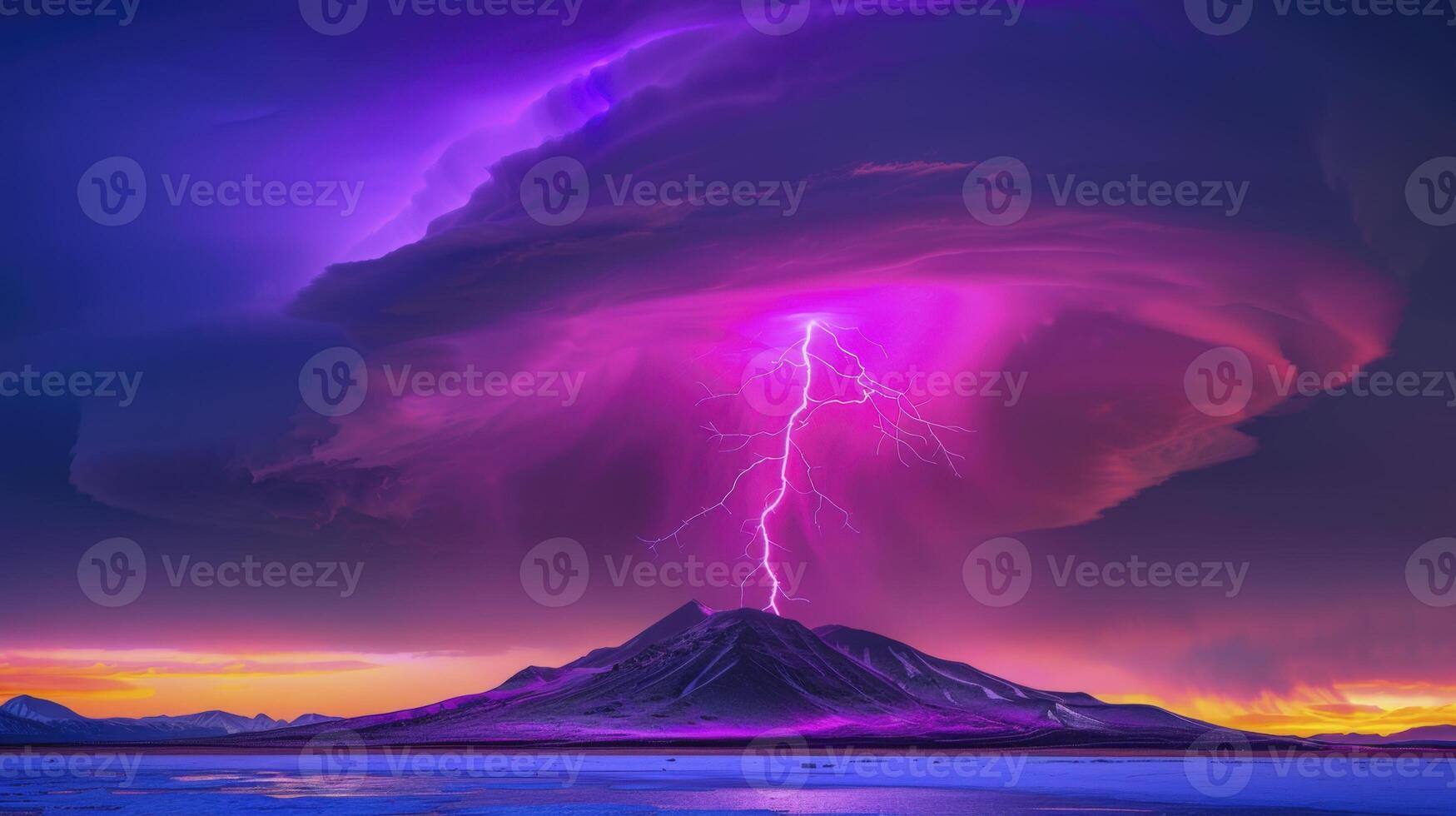 Flash of lightning in a magic frame. Neon discharge in smoke effect photo